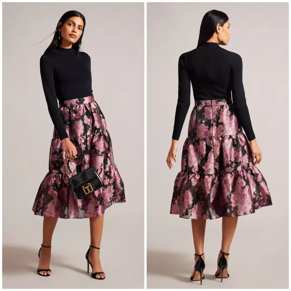 TED BAKER ~ Kasymae Jacquard Midi Tiered Dress